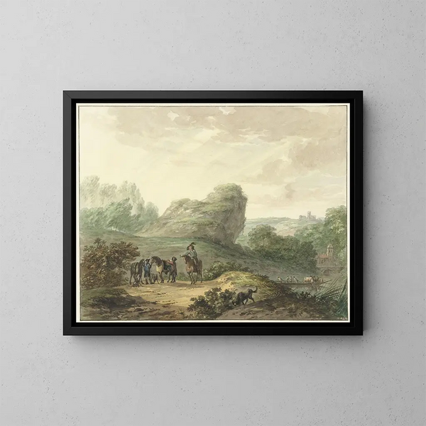 Landscape Painting with Horsemen - Hermanus Numan — framed artwork on a wall