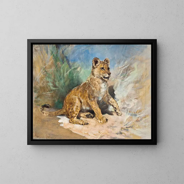 A lion cub - Heywood Hardy — framed artwork on a wall