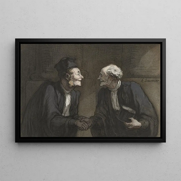 Twee advocaten, de handdruk - Honoré Daumier — ingelijst kunstwerk aan de muur