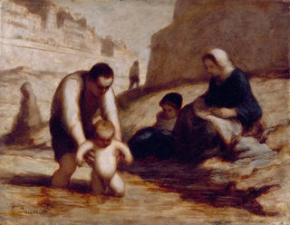 Het Eerste Bad - Honoré Daumier — weergave van het kunstwerk