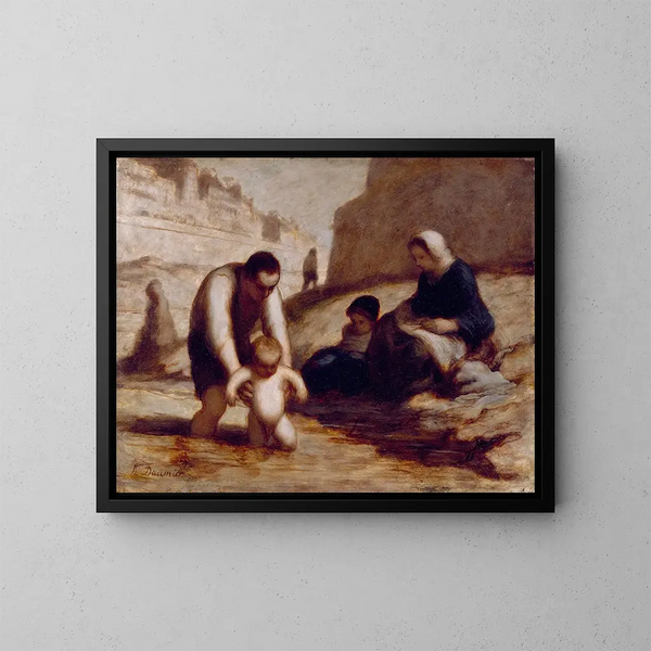 Het Eerste Bad - Honoré Daumier — ingelijst kunstwerk aan de muur