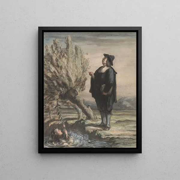 De schoolmeester en het kind dat verdrinkt - Honoré Daumier — ingelijst kunstwerk aan de muur
