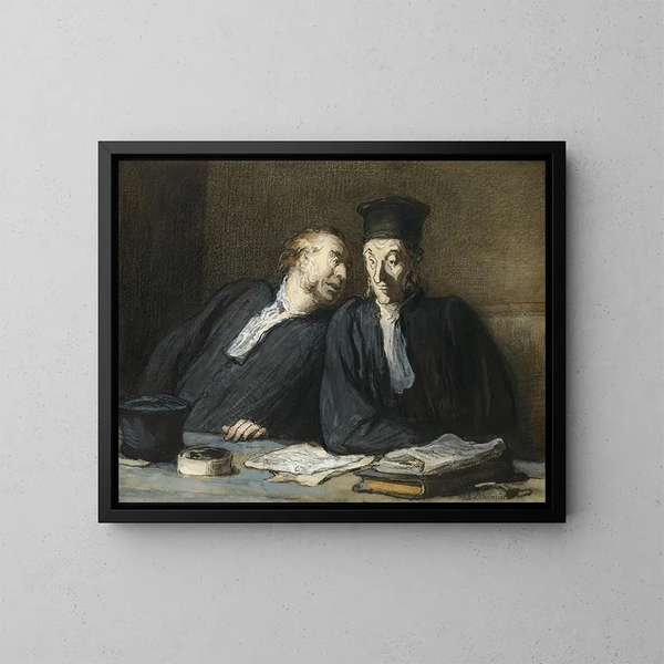 Two lawyers in conversation - Honoré Daumier — framed artwork on a wall
