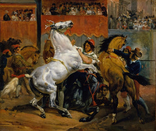 Le départ de la course des chevaux sans cavalier - Horace Vernet — weergave van het kunstwerk