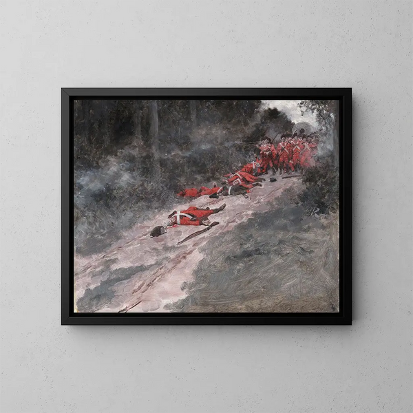 La défaite de Braddock, bataille de Monongahela - Howard Pyle — framed artwork on a wall