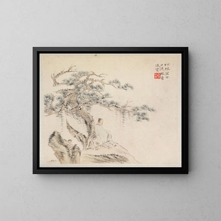 Hua Yan - An Old Man Sits under a Pine Tree a Boy is behind a Stone.webp