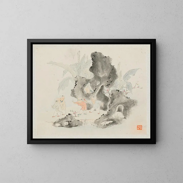 children playing in a rocky grove - Hua Yan — framed artwork on a wall