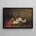 Oyster and shrimp painting with a glass of wine - Hubert Bellis — framed artwork on a wall