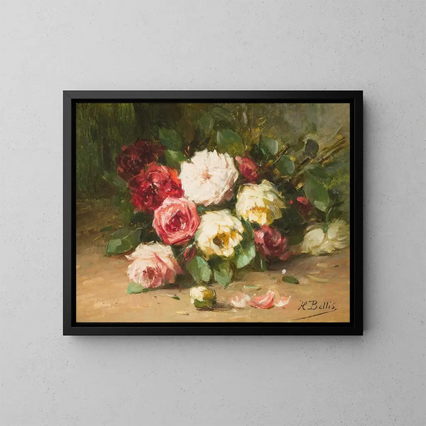 Still life with roses - Hubert Bellis — framed artwork on a wall