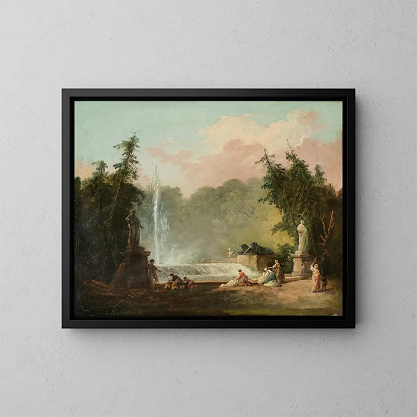 A fountain in a park - Hubert Robert — framed artwork on a wall
