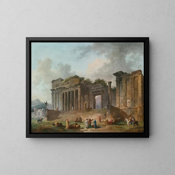 Un caprice architectural avec un artiste esquissant au premier plan - Hubert Robert — framed artwork on a wall