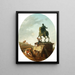 a lively landscape with the statue of Marcus Aurelius - Hubert Robert — framed artwork on a wall