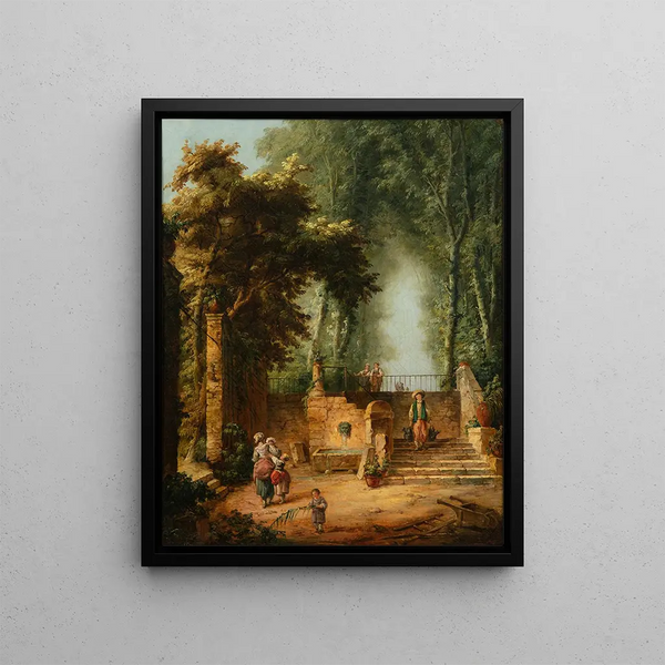 Fontaine dans un parc - Hubert Robert — framed artwork on a wall