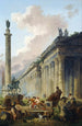 Vue imaginaire de Rome avec statue équestre de Marc Aurèle, colonne de Trajan et un temple - Hubert Robert — artwork view