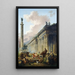 Vue imaginaire de Rome avec statue équestre de Marc Aurèle, colonne de Trajan et un temple - Hubert Robert — framed artwork on a wall