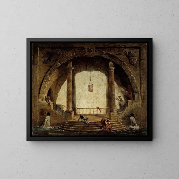 La Fontaine - Hubert Robert — ingelijst kunstwerk aan de muur