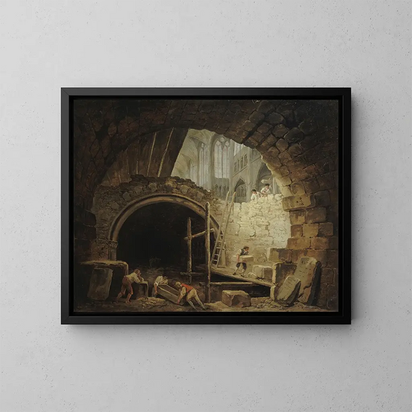 La violation des caveaux des rois dans la basilique de Saint-Denis en octobre 1793 - Hubert Robert — ingelijst kunstwerk aan de muur