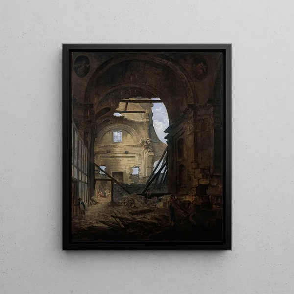 La chapelle de la Sorbonne avec la voûte de la nef effondrée - Hubert Robert — ingelijst kunstwerk aan de muur