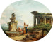 Landschapsschilderij met wassers en een fontein - Hubert Robert — weergave van het kunstwerk