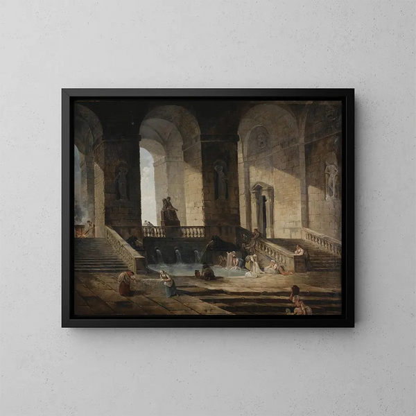 Lavandières in een Romeinse architectuur - Hubert Robert — ingelijst kunstwerk aan de muur