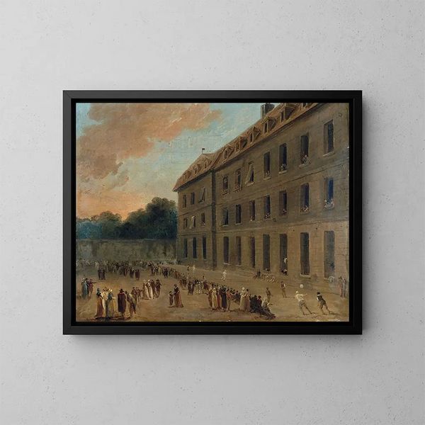 Recreation of the prisoners of Saint-Lazare, the ball game - Hubert Robert — framed artwork on a wall