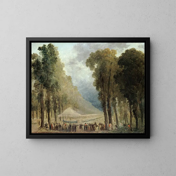Maaltijd geserveerd aan de troepen in een laan van de Champs-Élysées of in het park van Saint-Cloud - Hubert Robert — ingelijst kunstwerk aan de muur