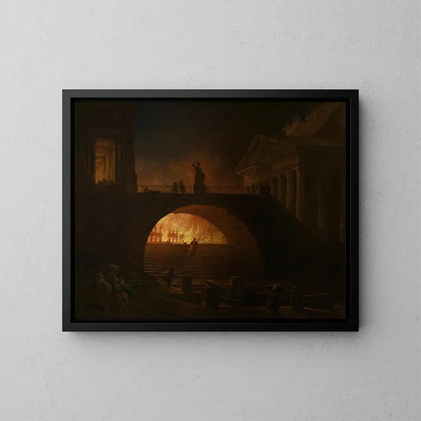 L'incendie de Rome - Hubert Robert — framed artwork on a wall