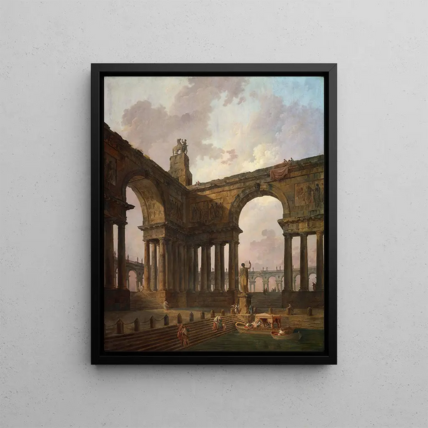 Het landingsplaats - Hubert Robert — ingelijst kunstwerk aan de muur