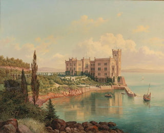 Uitzicht op het kasteel van Miramare nabij Triëst - Hubert Sattler — weergave van het kunstwerk