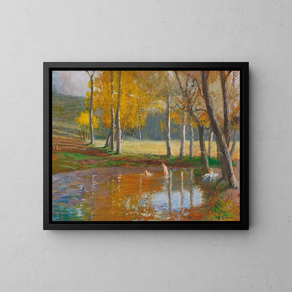 Bathers in a wooded pond - Hugo Charlemont — framed artwork on a wall