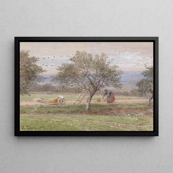 van de pruimenoogst in Pawlavitz - Hugo Darnaut — ingelijst kunstwerk aan de muur