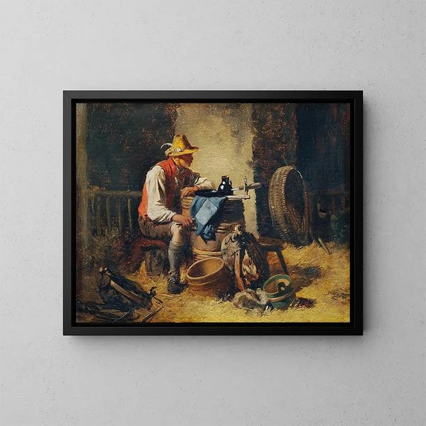 In the barn - Hugo Kauffmann — framed artwork on a wall