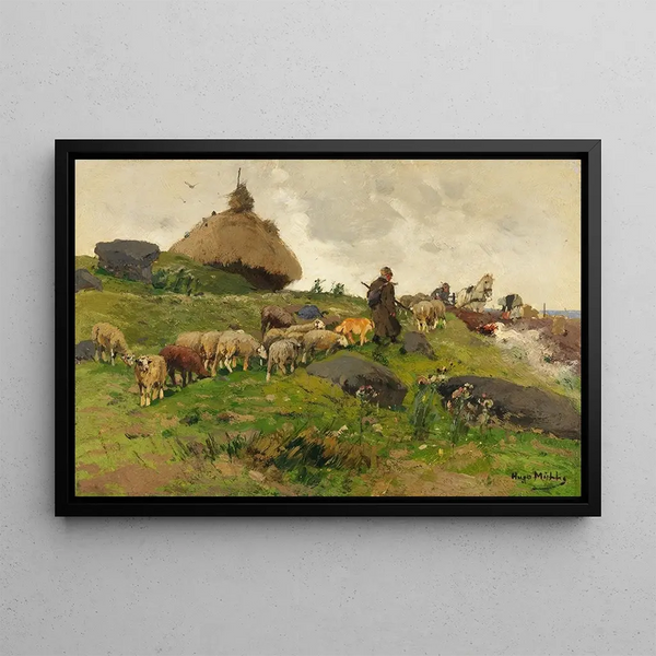 Hugo Mhlig - Schfer mit Herde auf dem Heimweg.webp