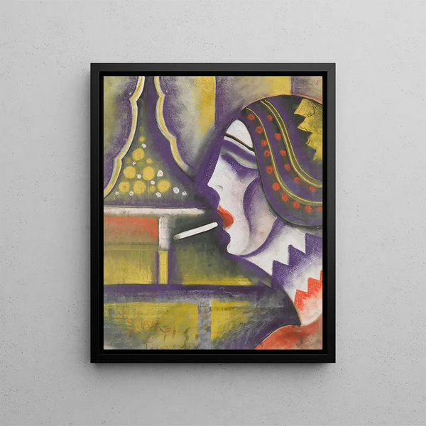 Dame with a Cigarette - Hugo Scheiber — framed artwork on a wall