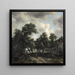 Hut tussen de bomen - Meindert Hobbema — ingelijst kunstwerk aan de muur