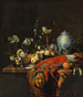Een monumentale stilleven met fruit en diverse voorwerpen - Huybert van Westhoven — weergave van het kunstwerk