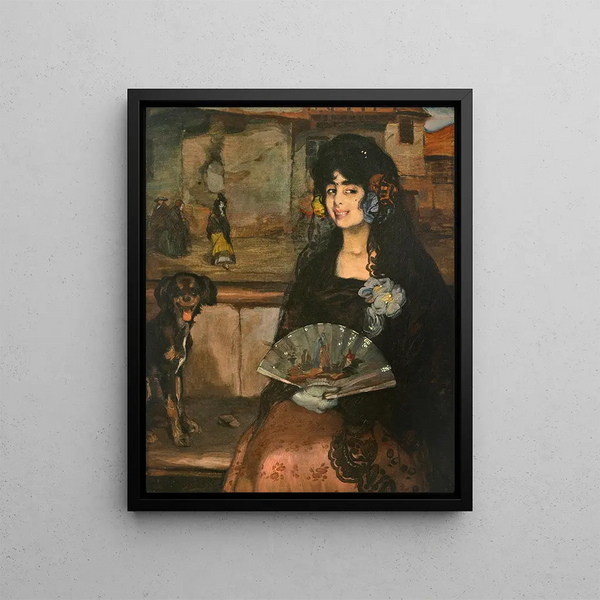 Gitane with gloves and a dog - Ignacio Zuloaga — framed artwork on a wall