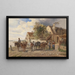 Paarden aan de kade langs de rivier - Ignaz Ellminger — ingelijst kunstwerk aan de muur