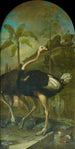 Een paar struisvogels met een sarcofaag op de achtergrond - Ignaz Heinitz von Heinzenthal — weergave van het kunstwerk