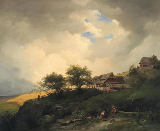 Ignaz Raffalt - A landscape with peasant huts near a cornfield.webp