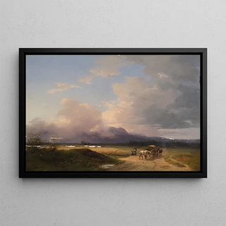 Ignaz Raffalt - Voralpenlandschaft mit Fuhrwerk auf der Strae.webp