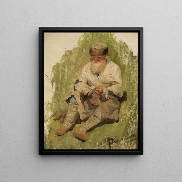 Study of a Peasant on the Grass - Ilya Efimovich Repin — framed artwork on a wall