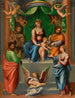 Maria met het kind op de troon met Sint Paulus, Sint Franciscus van Assisi, Sint Jozef en Maria Magdalena - Innocenzo da Imola — weergave van het kunstwerk