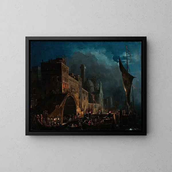 Een Venetiaanse Gala Nacht - Ippolito Caffi — ingelijst kunstwerk aan de muur