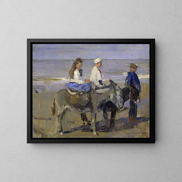 van jongen en meisje op ezels - Isaac Israëls — ingelijst kunstwerk aan de muur