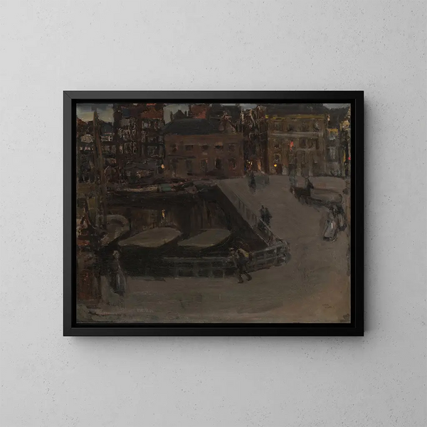 Damrak de nacht - Isaac Israëls — ingelijst kunstwerk aan de muur