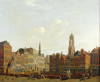 van Utrechtse stadsbrug met omgeving - Isaac Ouwater — weergave van het kunstwerk