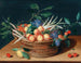 Abricots, kersen, pruimen, radijs en asperges in een mandje van riet - Isaac Soreau — weergave van het kunstwerk