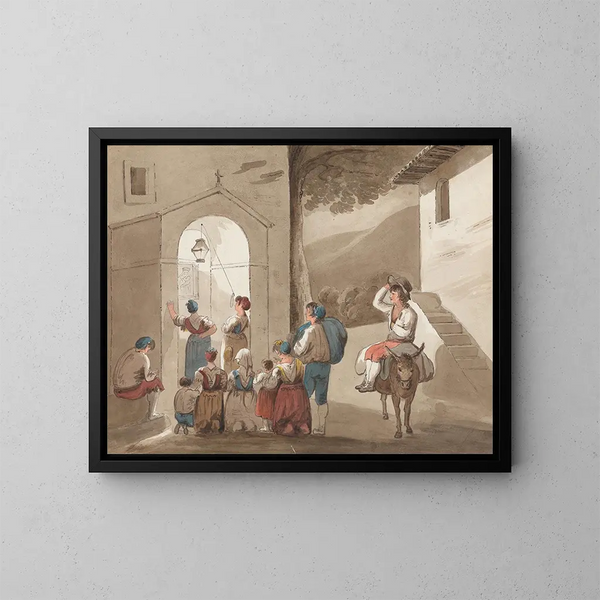 Group of peasants in front of a church - Isaac Weld — framed artwork on a wall