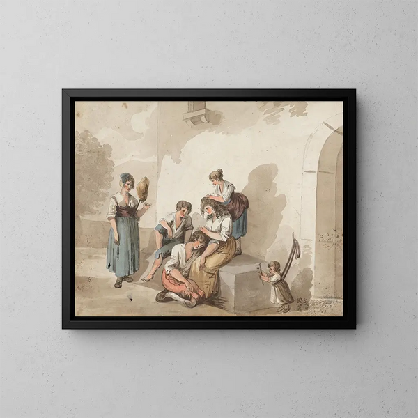 After Pinnelli, group of peasants in front of a house - Isaac Weld — framed artwork on a wall